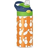 WELLDAY Kids Water Bottle Bowling Pins Pattern Stainless Steel Water Bottle with Straw Lid-BPA Free, Double-Wall Insulation Vacuum Insulated Tumbler 12 OZ