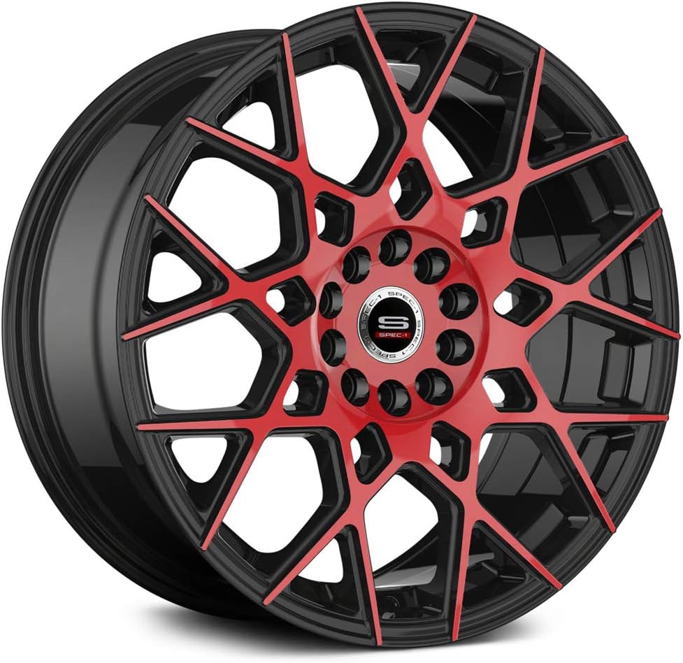 SP-52 Custom Wheel Gloss - Black with Red Milled Face Rims - 17" x 7.5", 42 Offset, 4x100, 4x114.3 Bolt Pattern, 73.1mm Hub