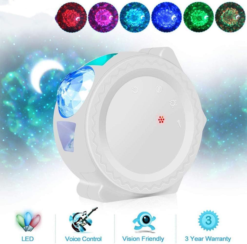 GFFG Starry Sky Projector LED Nebula Cloud Night Light 6 Colors Ocean Waving Light 360 Degree Rotation Night Lighting Lamp for Kids Party Birthday - Touch Control＆Voice-Activated