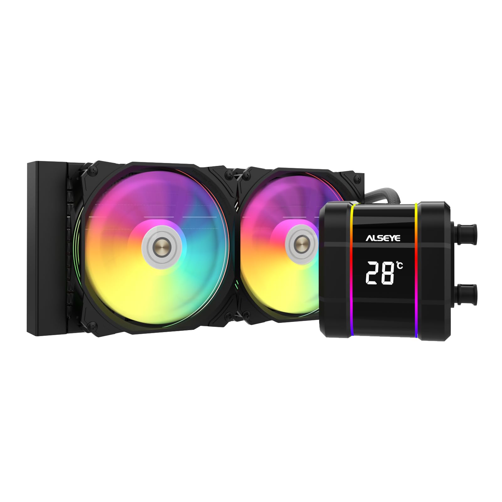 ALSEYE M240 Plus CPU Liquid Cooler, Temperature Displayed ARGB AIO CPU Water Cooler with 240mm Radiator & Dual 120mm ARGB PWM Fans, Support Intel AMD, LGA1700 Compatible