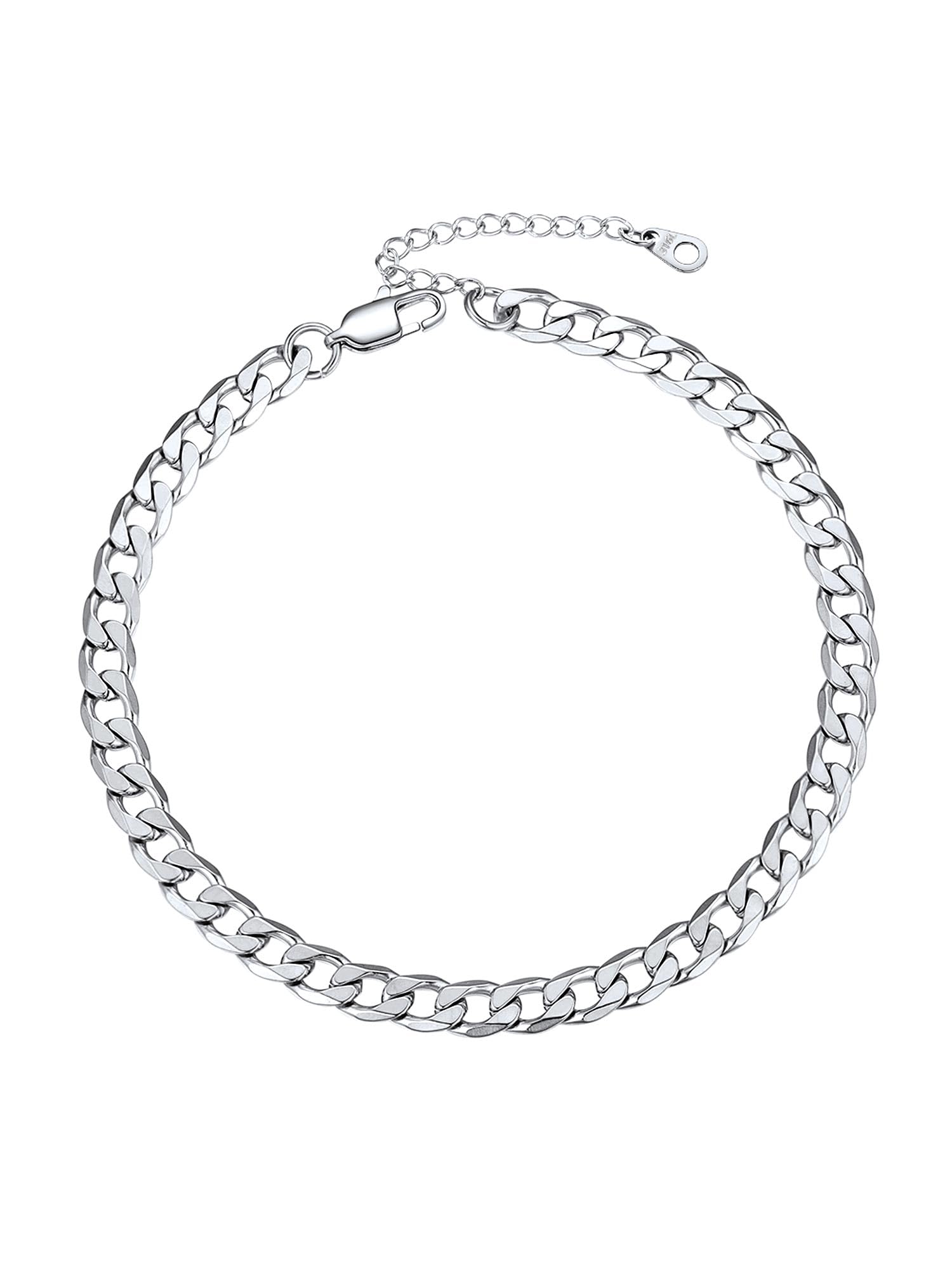 PROSTEEL Anklet for Women Adjustable Ankle Bracelet Cuban Link Foot Chain Summer Beach Jewellery Silver 316L Stainless Steel (Send Gift Box)