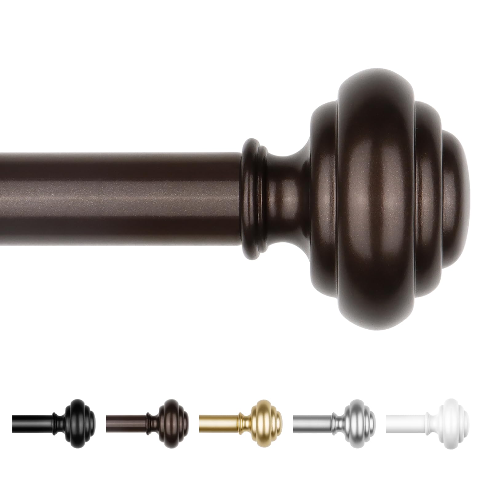 KAMANINA Curtain Rods for Windows 72 to 144 Inches, Adjustable Length Heavy Duty Curtain Rod, 7/8 Inch Long Decorative Drapery Rods with Modern Finials and Brackets, Antique Bronze
