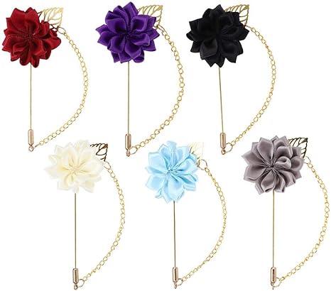 Amazon Co Jp 男性用ラペルフラワーハンドメイドブートニアピン スーツウェディング用新郎 吊り下げチェーン付きラペルピン ブローチスーツシャツアクセサリーローズマンシャツフラワーブローチピンデコレーション 6pcs ジュエリー