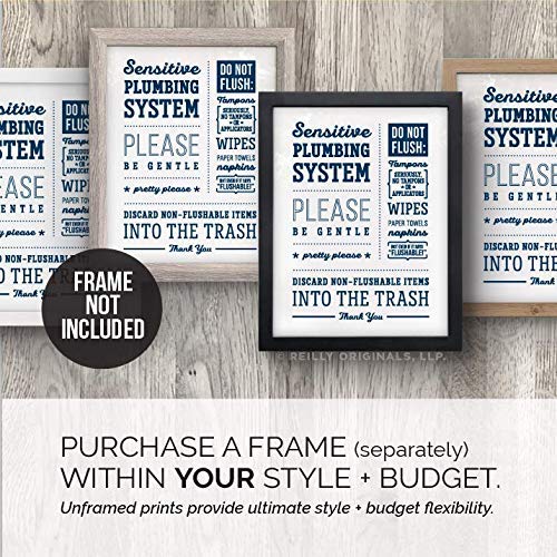 5x7" *UNFRAMED PRINT* Do not Flush Bathroom Sign Septic System Sensitive Plumbing No Feminine Sanitary Products Tampons Paper Towels Tissues Wipes Decor Art Hotel Restaurant airbnb Bags
