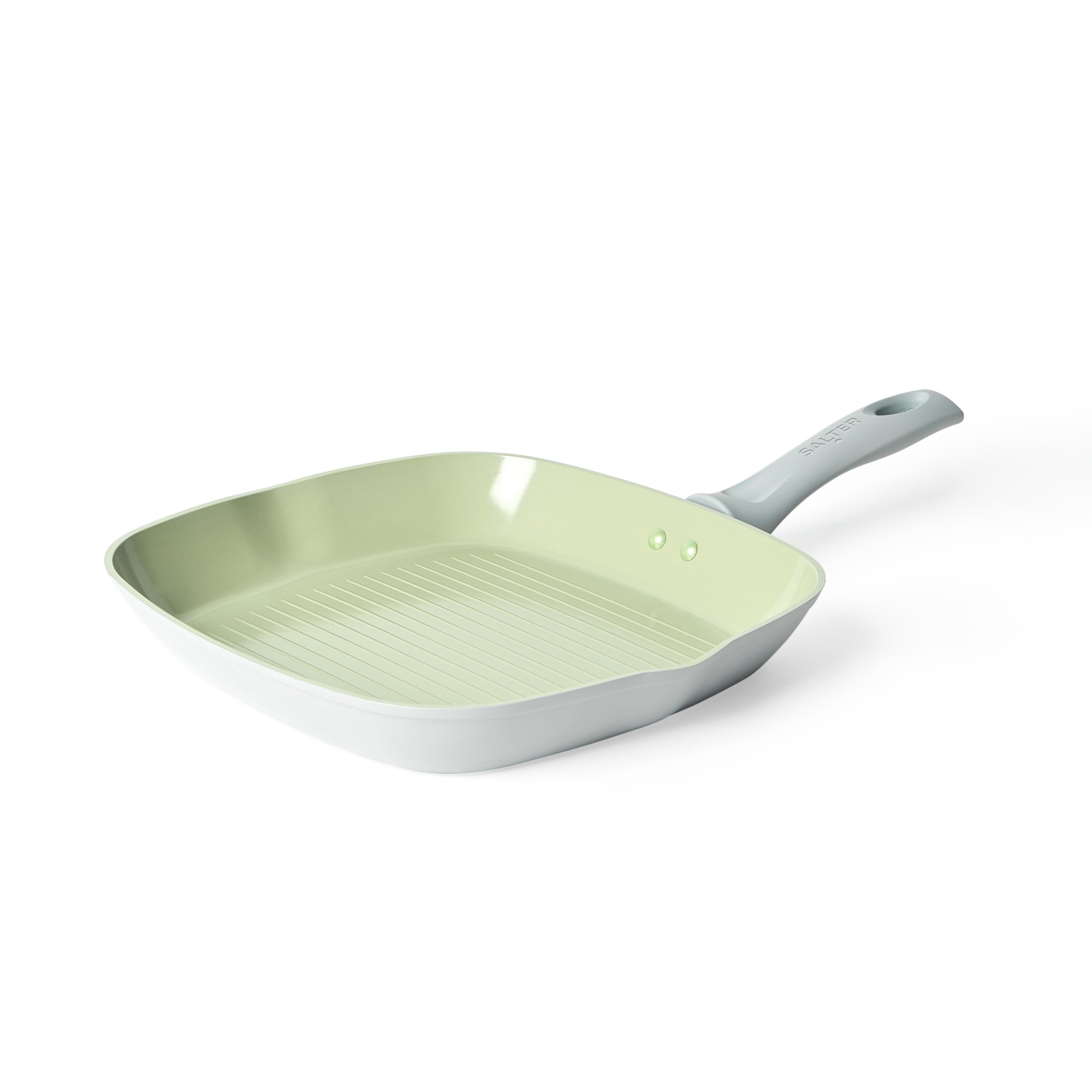 Salter Earth 28cm Grill Pan – Healthy Ceramic Non-Stick Coating Griddle, PFAS-Free Induction Cookware, Aluminium Steak Cooking Pan, Easy Clean, PFOA/PTFE-Free, Stay Cool Handle, Green/Grey
