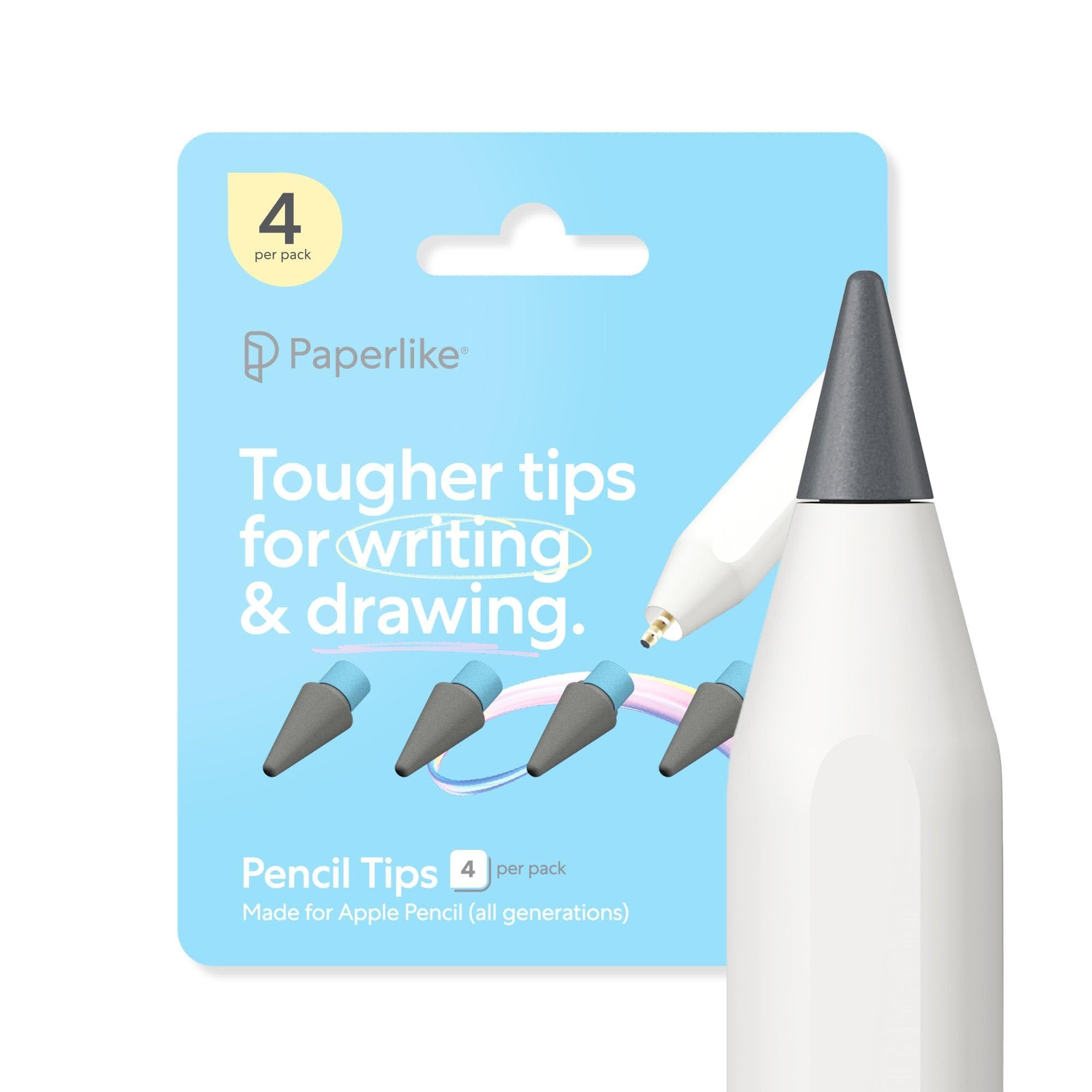 Paperlike® Pencil Tips (4X) for Apple Pencil 1st & 2nd Gen, USB-C & Pro – 10x More Durable, Subtle Boost in Control on Paper-Feel Screen Protectors