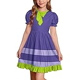 Little Girls Halloween Ruffled Short Sleeve Puffy Dress Crewneck Casual Dafny Holiday Outfit Purple 8 Years