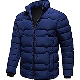HOOD CREW Mens Puffer Jackets Lightweight Warm Winter Coats Stand Collar Full Zip Windproof Insulated Jacket