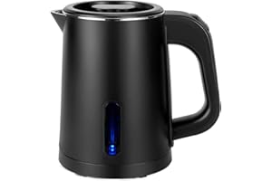 WDCME Small Electric Tea Kettle Stainless Steel, 0.8L Portable Mini Hot Water Boiler Heater, Travel Electric Coffee Kettle with Auto Shut-Off & Boil Dry Protection (Black)