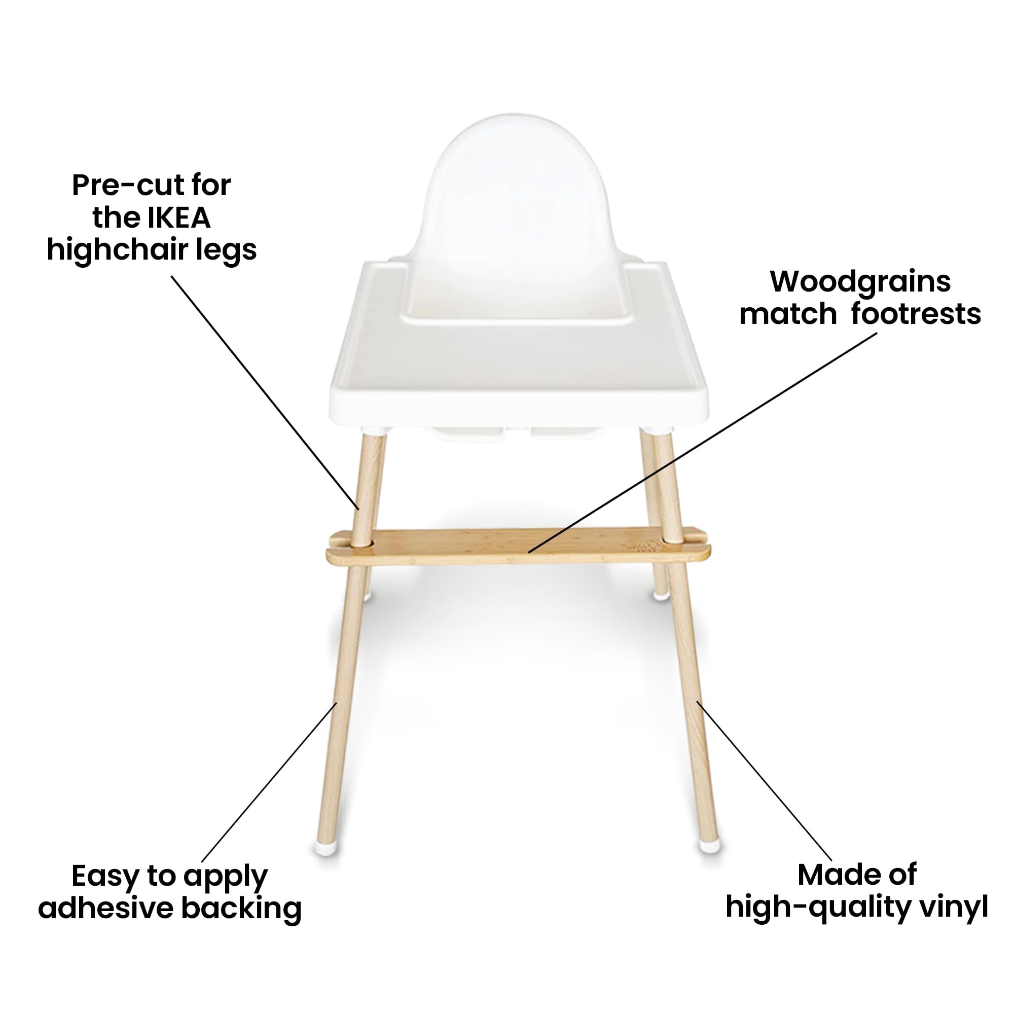 Highchair Decorative Leg Wraps, Bamboo Style, Highchair Accessories, Compatible with IKEA Antilop Highchair, Includes 4 Pre-Cut Adhesive Strips