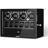 DUKWIN Watch Winder for Automatic Watches Piano Paint 4 Modes Quiet Motor | Lockable Luxury Watch Rotator with Extra Watch Holder,Jewelry Storage,LED Light,Open‑Stop Protection and Adjustable Pillow