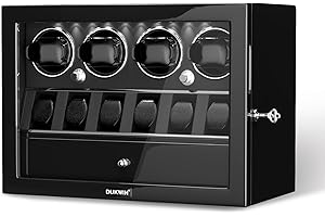 DUKWIN Watch Winder for 4/6/8 Automatic Watches, Lockable Winders with Watch Holders and Jewelry Storage, Super Quiet Motor with High-Gloss Finish, Built-in Illumination