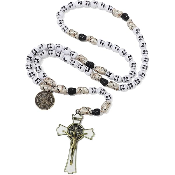 Nazareth Store - Collar De Rosario De Paracord De San Miguel Con Abalorio De Rosario Resistente Con Cordón Fuerte Y Crucifijo Católico, Large, Paracord, Zinc, Sin Piedra Preciosa