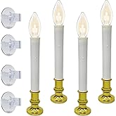Xingzd 4 Pack Battery Operated LED Window Candles with Timer 6-18h, 7.75" Flameless Candle Lamp with 4 Suction Cups & Gold Holders & C26 Clear Bulbs for Christmas Holiday Decoration
