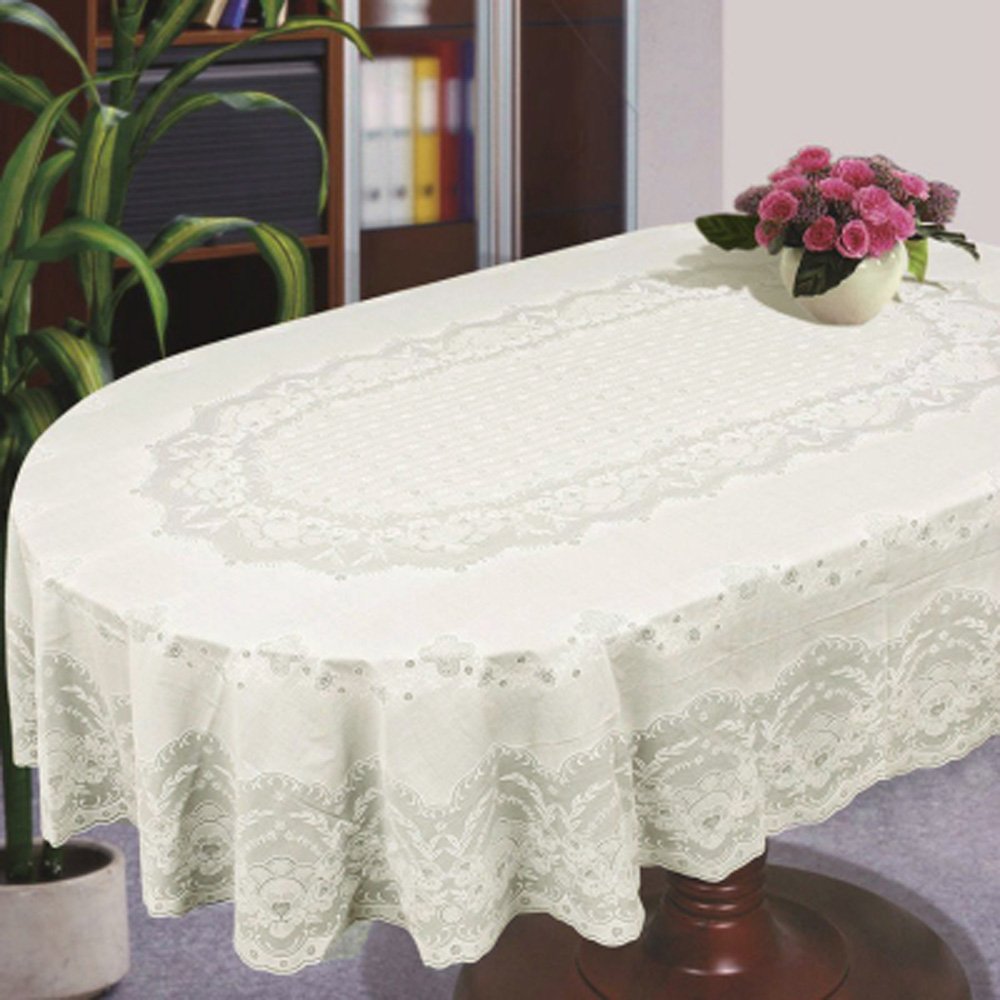 duojin Table Cloth Cover Home Tablecloth Oval Rectangle Plastic Lace Pattern Beige