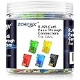 ZOERAX 100-Pack RJ45 Cat6 Pass Through Connector, Assorted Colors, RJ45 Modular Plugs for Solid or Stranded UTP Cable
