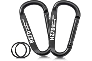 HZJD Carabiner Caribeaner Clip, 110lbs, 3" Aluminum Heavy Duty Black(2PCS)