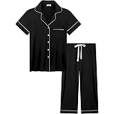 Joyaria Capri Pajamas for Women Bamboo Viscsoe Cooling Button Front Set | Ultra soft touch, Hot sleeper essential, Moisture wicking , Short sleeve top