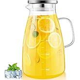 1 Gallon 128oz Glass Pitcher, Water Pitcher with Lid and Spout, Glass Carafe for Hot/Cold Drink, Water Jug for Iced Tea, Coffee, Juice, Milk, Beverage (Extra-Wide Mouth)
