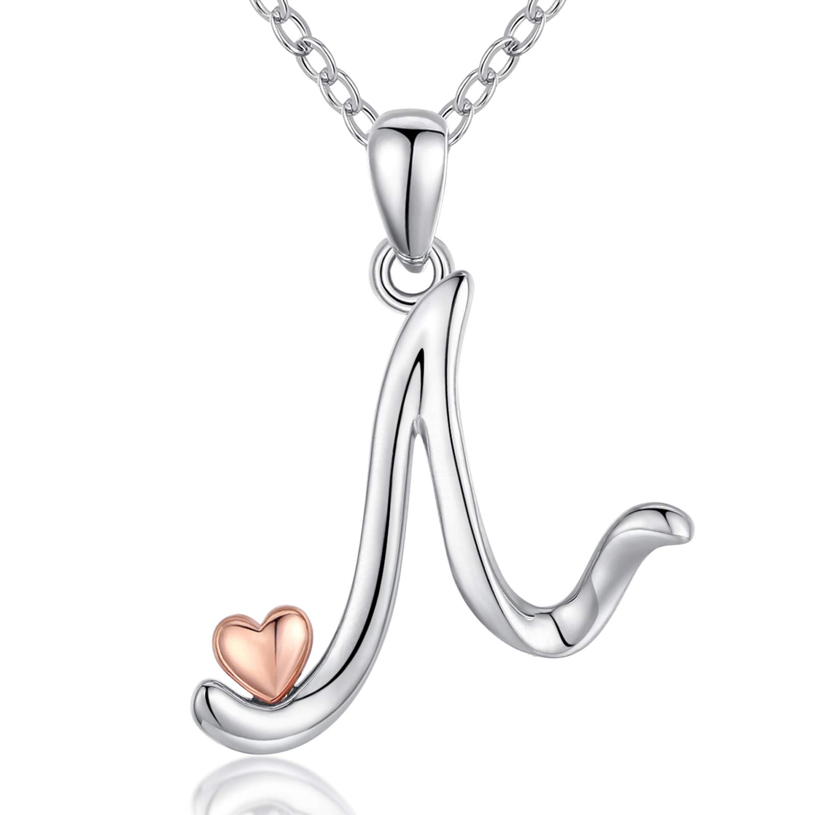 CELESTIA Initial Necklace Sterling Silver Necklace with Initial 'N' Rose Gold Heart Pendant Personalised Jewellery for Women, Valentines Gifts for Her, Girlfriend โ image 1