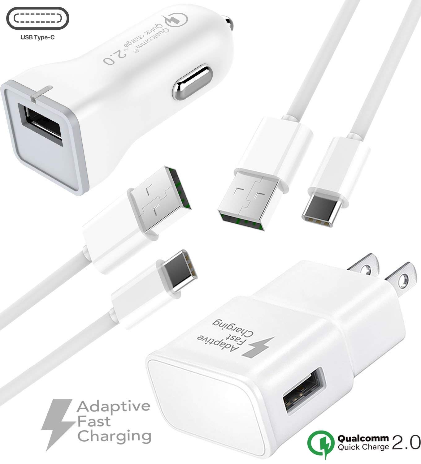 Note 9 USB Type-C Cable Adaptive Fast Wall Charger Samsung Galaxy S9, Galaxy S9 Plus, Galaxy S8, LG G6 G5 V30 V20, Google Pixel 2, Nexus 5X 6p, GoPro5 ...