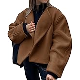 Tankaneo Womens Oversized Cropped Pea Coat Lapel Open Front Jacket Winter Short Outerwear