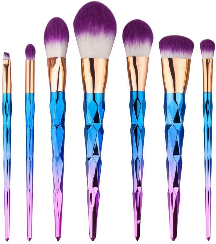 MixBeauty 7pcs Diamond Shaped Handle Makeup Brush Set For Powder Foundation Contour Blending Eyeshadow Eyebrow Brushes(Purple)