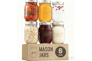 16 oz Mason Jars 6-Pack, Regular Mouth Glass Jars with Airtight Lids - Lead-Free Food-Grade Containers for Canning, Fermentin