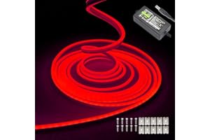 dobestyou Red Neon LED Strip Lights - 16.4ft (5M) 12V DC 600 SMD2835 LEDs Waterproof Flexible Rope Light for Indoor/Outdoor Decor (Includes Power Adapter)