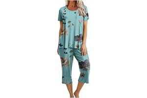LMDUDAN Women's Sleepwear Capri Pajama Sets Ladies 2 Piece Outfits Lounge Sets Tops & Capri Pants Set Soft Comfy Pjs Set