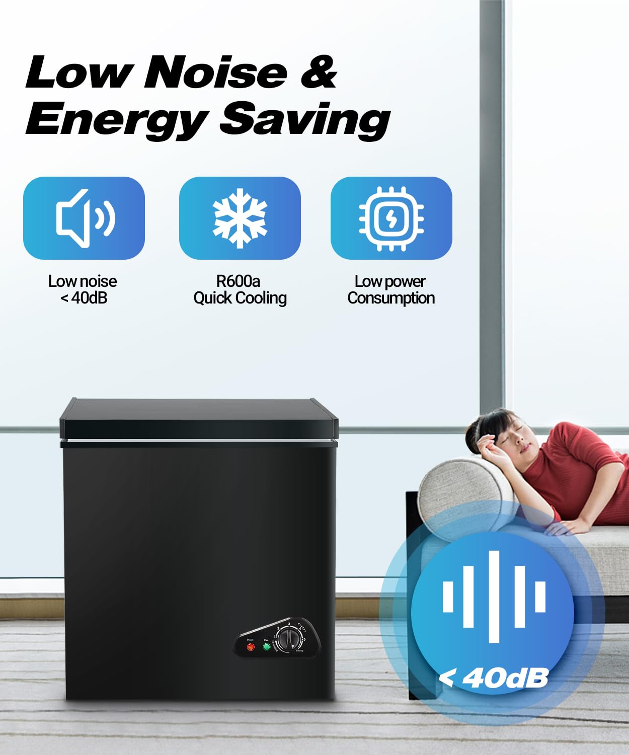 Deep Freezer 3.5 Cu.Ft, Chest Freezer with Removable Basket, Small Freezer with 6 Levels Adjustable Temperature, Quiet Mini Freezer for Home/Kitchen/Office/Garage/Bar (Black)