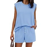 Tankaneo Womens 2 Piece Summer Outfits Casual Crewneck Sleeveless Tank Tops and Shorts Lounge Matching Sets