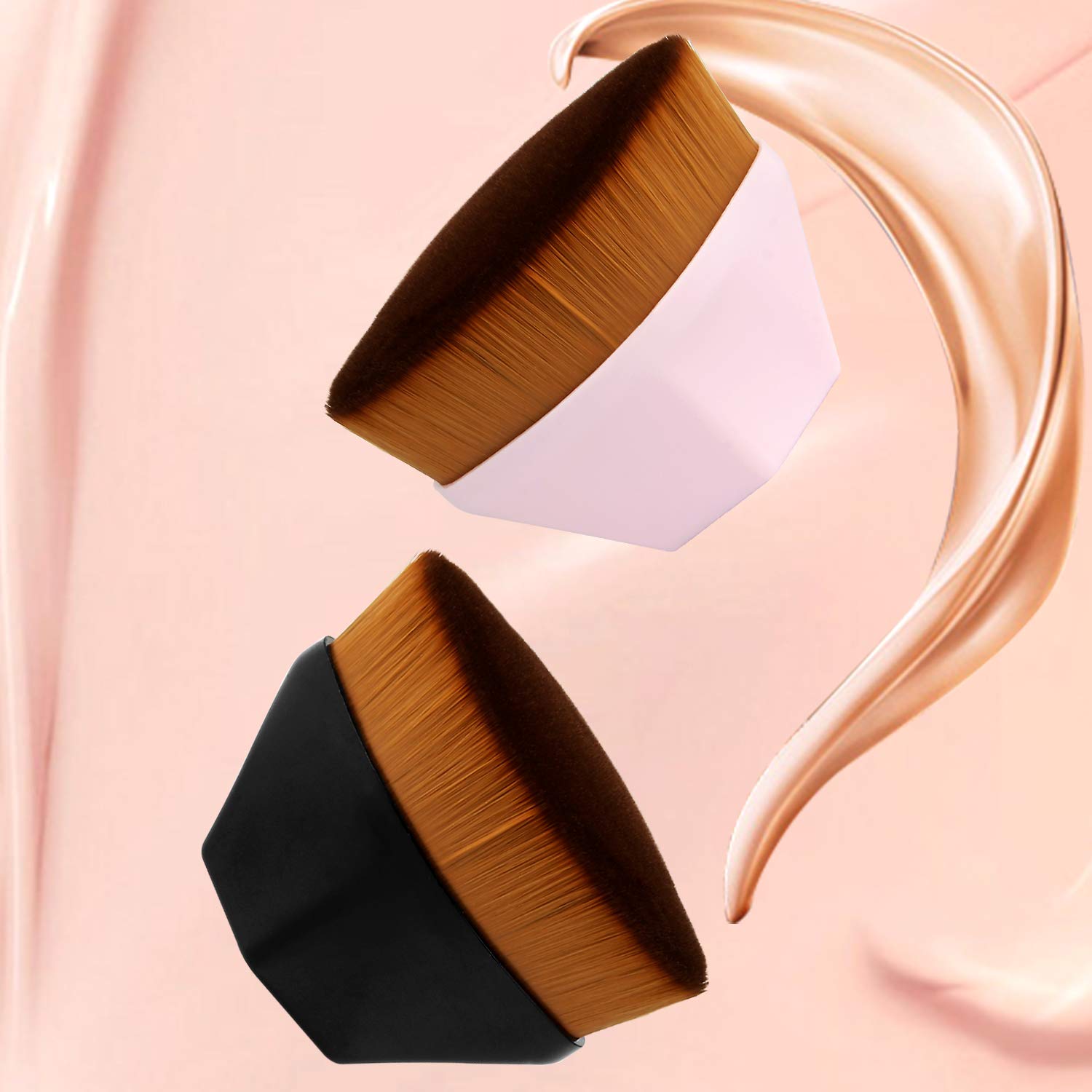 2 Pack Foundation Brush, Makeup Brush, Suitable for Mixed Liquid, Cream or Flawless Powder Cosmetics with 2 Pack Makeup Sponges: Beauty