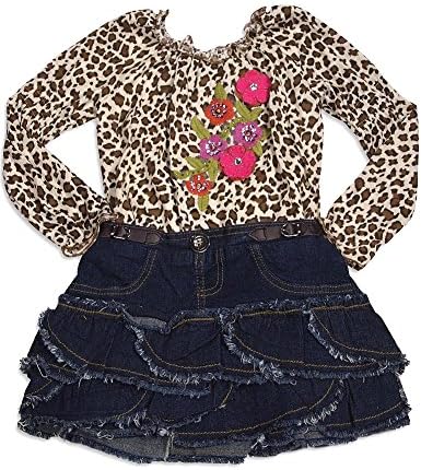 Baby Sara - Little Girls' Long Sleeve Leopard Dress, Brown, Tan, Denim Blue 31132-6