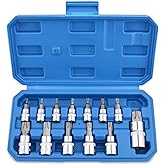 Gunpla 13 Pieces Torx Bit Socket Set T8 – T70 Chrome Vanadium Steel 1/4”, 3/8” and 1/2” Drive Heavy Duty Star Sockets Tools