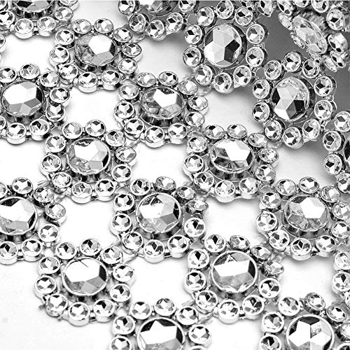 MUZOCT 4" X 10 Yards (30 Feet) Silver Flower Mesh Rhinestone Crystal Diamond Ribbon Wrap for Event Decorations, Wedding Cake, Bridal & Party, Dress Appliques