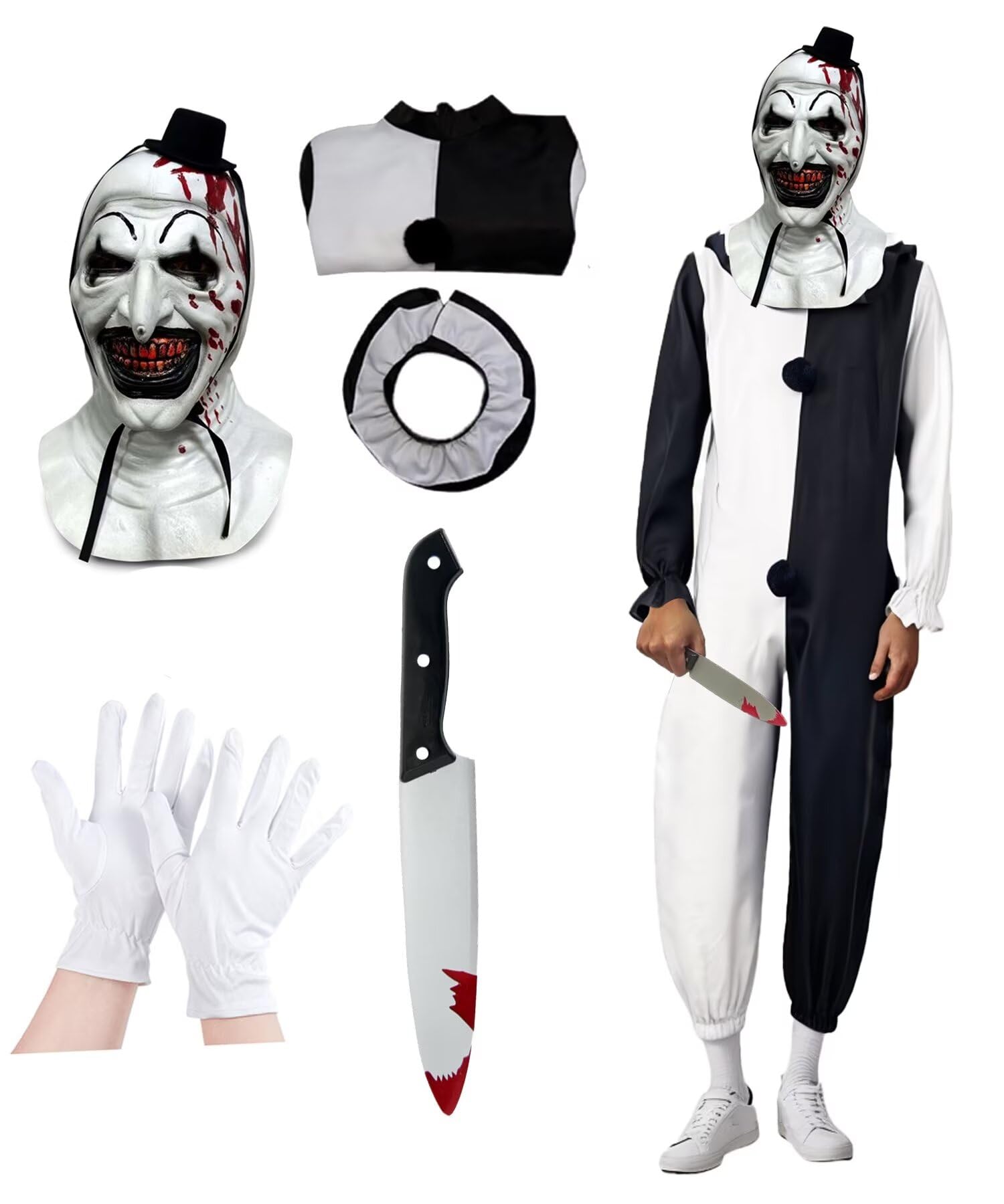 Photo 1 of DEZEXHOM Adult Terrifier Costume Art The Clown Costume Horror Killer Clown Costume Scary Halloween Cosplay Costume Set White