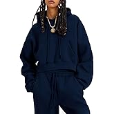 Flygo Womens Fleece 2 Piece Outfits Sweatsuit Crop Pullover Sweatshirt Joggers Pants Tracksuit Set