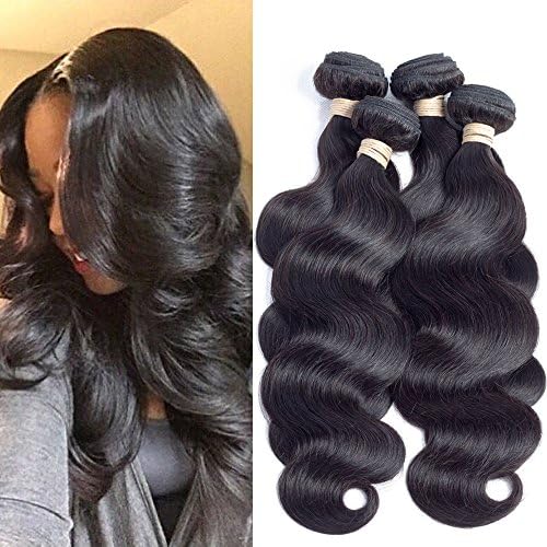 ALLRUN Hair 7A Virgin Brazilian Body Wave Hair 3 Bundles Weave 100% Unprocessed Remy Human Hair Extensions Black Color 12 14 16 inch