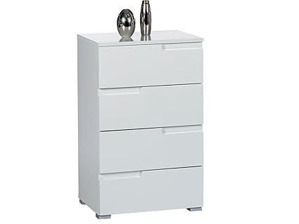 Kommode Standschrank Highboard Holzschrank Sideboard Anrichte 'Suzette II' Weiß/Weiß-Hochglanz
