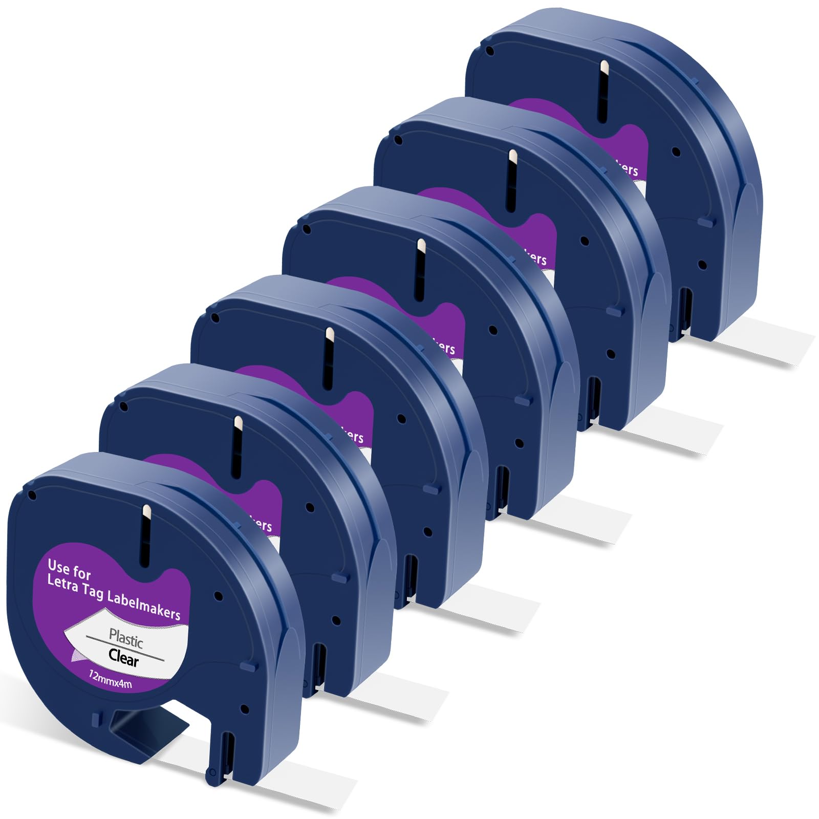 Label Tape Refills Plastic Clear Replacement for Dymo Letratag Tape Compatible with Dymo Label Maker Refills 12mm x 4m Letratag for Letra Tag for LT100H LT100T QX50, 6 Pack