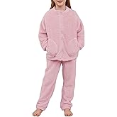 Girls Fleece Pants Sets Kids Fuzzy Sweatshirts Outfits Winter Zip Up Fluffy Sweatsuits Set
