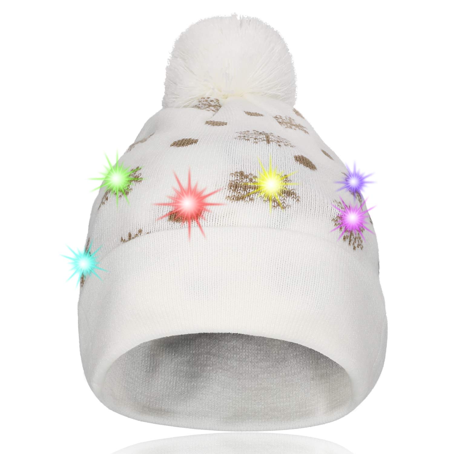 Hifot LED Light Up Hat Beanie Knit Cap Bright and Warm Novelty Knitted Beanie Cap for Xmas Christmas Party