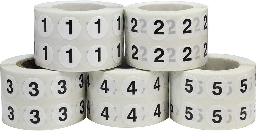 Numbers 1-5 Circle Labels Bulk Pack, 13 mm 1/2 Inch Inventory Stickers ...