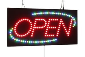 Open Sign with 3-Color Oval 24"x12", 60x30cm TOPKING Signage LED Bright Open Signboard Display Grand Opening Gift