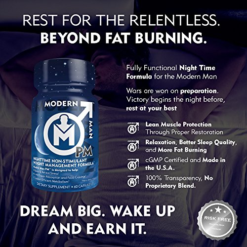Modern Man PM Night Time Fat Burner & Sleep Aid, Caffeine Free Weight Loss & Stress Relief