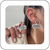 Iaceble Vintage Crystal Love Heart Earrings Silver Rhinestone Heart Stud Earrings Hollow Heart Cz Earrings Halo Heart Stud Earrings Jewelry for Women