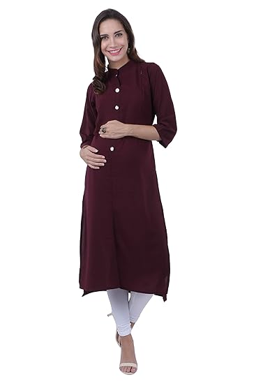 Women's Georgette A-Line Maternity Kurta/Easy Breast Feeding/Breastfeeding Kurti/Western Dress with Zippers for Nursing Pre and Post Pregnancy