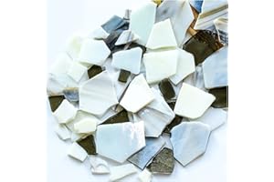 SMANTA Iridescent Glass Mosaic Tiles for Crafts, 7oz Irregular Shapes Mixed Stained Glass Sheets Mosaic Projects Supplies Kits for Home Decoration - Black White Grey