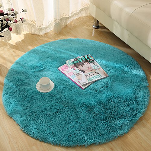 Round carpet solid color silk carpet bedroom study desk blanket computer swivel chair rug floor protection mats-E 80x80cm(31x31inch)